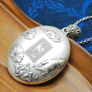 Heart Sutra Pendant Retro Matte Double-sided Long Necklace