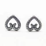 Heart Swirls Stud Earrings Pave Stone Crystal Girl Earrings 925 Sterling Silver