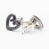 Heart Swirls Stud Earrings Pave Stone Crystal Girl Earrings 925 Sterling Silver