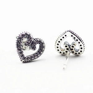 Heart Swirls Stud Earrings Pave Stone Crystal Girl Earrings 925 Sterling Silver