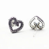 Heart Swirls Stud Earrings Pave Stone Crystal Girl Earrings 925 Sterling Silver
