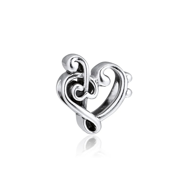 Heart Treble Clef Charm 925 Silver Fits Beads Bracelets Necklaces DIY