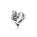 Heart Treble Clef Charm 925 Silver Fits Beads Bracelets Necklaces DIY