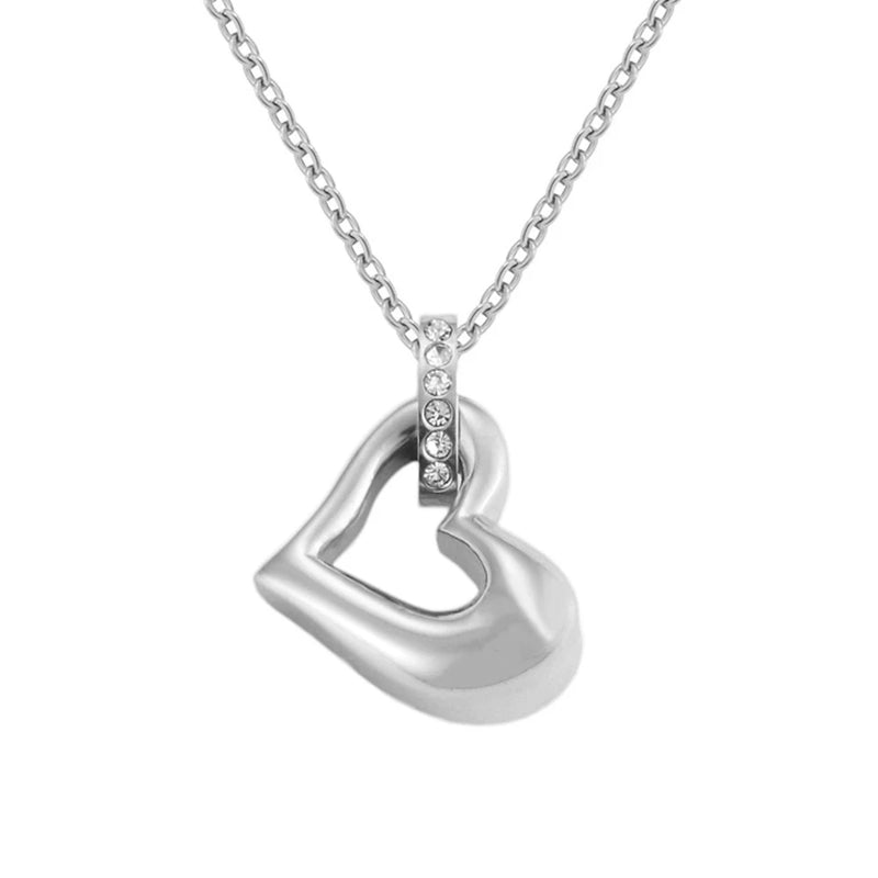 Heart Urn Necklace Stainless Steel Rhinestone Cremation Pendant For Ashes