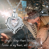 Heart Urn Necklace for Ashes with Angel Wing - Memorial Pendant Keepsake