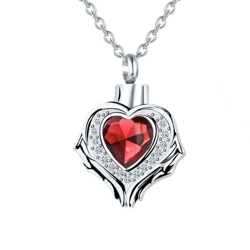 Heart Urn Necklace for Ashes with Angel Wing - Memorial Pendant Keepsake