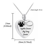 Dog Paw Heart Urn Necklace with Birthstone Keepsake