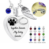 Dog Paw Heart Urn Necklace with Birthstone Keepsake