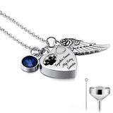 Dog Paw Heart Urn Necklace with Birthstone Keepsake