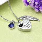 Dog Paw Heart Urn Necklace with Birthstone Keepsake