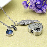 Dog Paw Heart Urn Necklace with Birthstone Keepsake