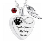 Dog Paw Heart Urn Necklace with Birthstone Keepsake