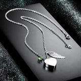 Heart Urn Necklace with Birthstones Angel Wings Cremation Necklace