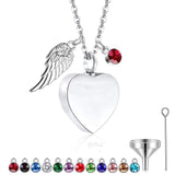 Heart Urn Necklace with Birthstones Angel Wings Cremation Necklace