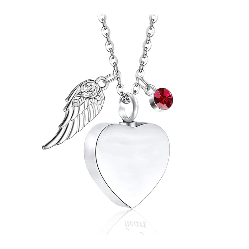 Heart Urn Necklace with Birthstones Angel Wings Cremation Necklace