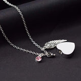 Heart Urn Necklace with Birthstones Angel Wings Cremation Necklace