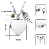 Heart Urn Necklace with Birthstones Angel Wings Cremation Necklace