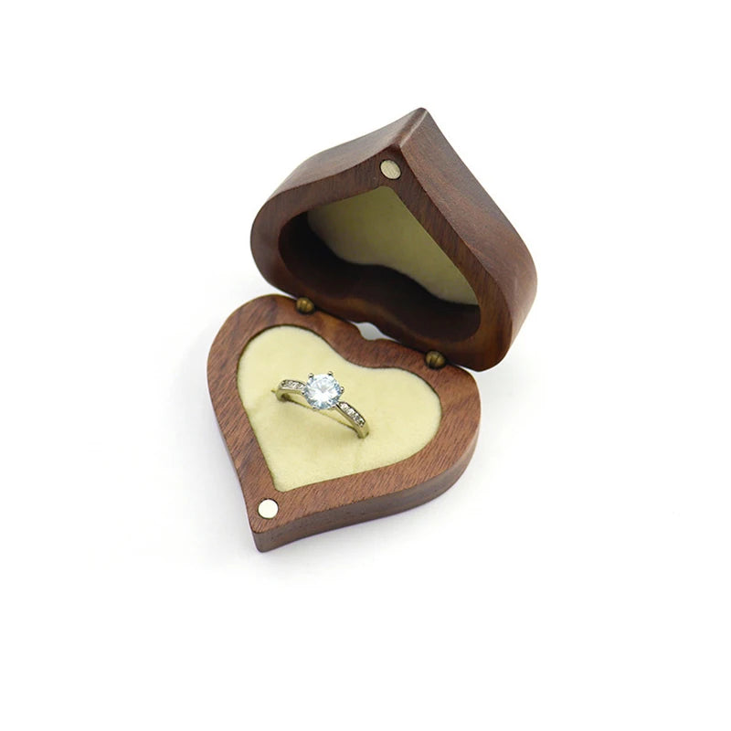 Heart Walnut Wood Ring Box Engagement Proposal