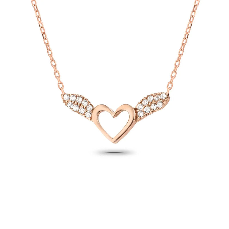 Heart With Wings 925 Sterling Silver Rose Plated Necklace Pendant