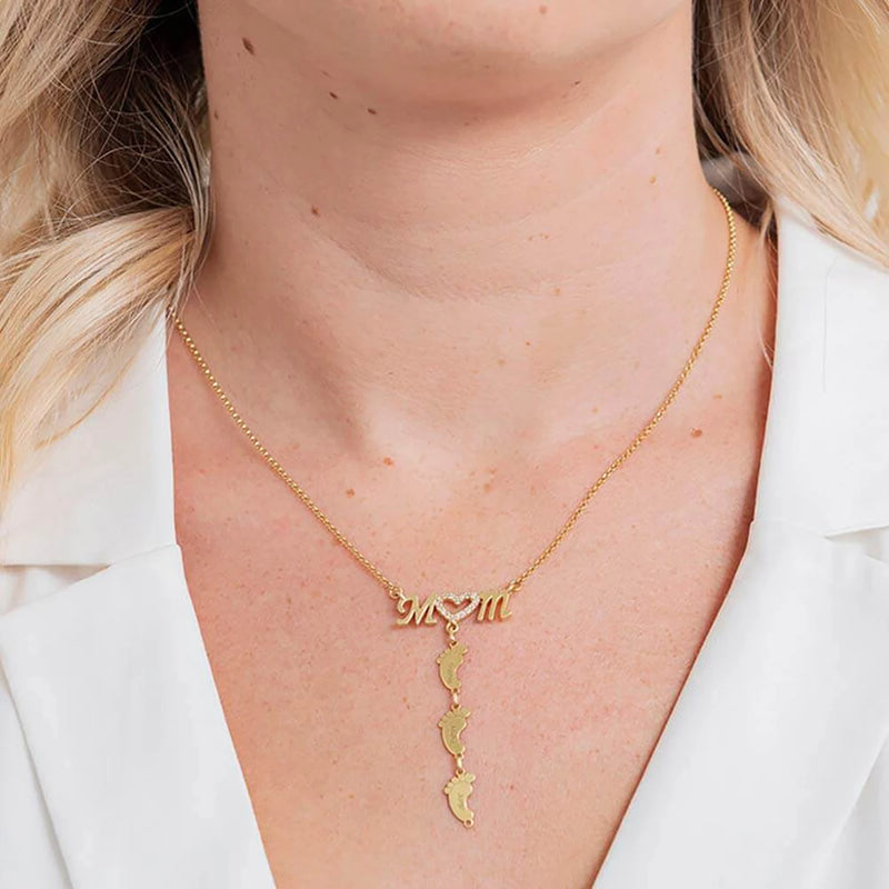 Heart Zircon Mom Vertical Necklace