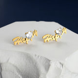 Heart Zircon Name Earrings Personalized BirthStone Letter Stud Earrings