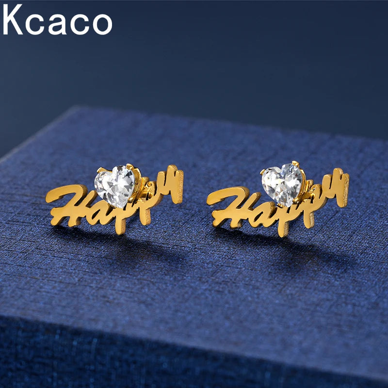 Heart Zircon Name Earrings Personalized BirthStone Letter Stud Earrings