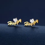 Heart Zircon Name Earrings Personalized BirthStone Letter Stud Earrings