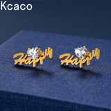 Heart Zircon Name Earrings Personalized BirthStone Letter Stud Earrings