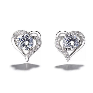 Heart Zircon Stud Earring 925 Sterling Silver Hollow Women Party Jewelry Gift