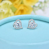 Heart Zircon Stud Earring 925 Sterling Silver Hollow Women Party Jewelry Gift