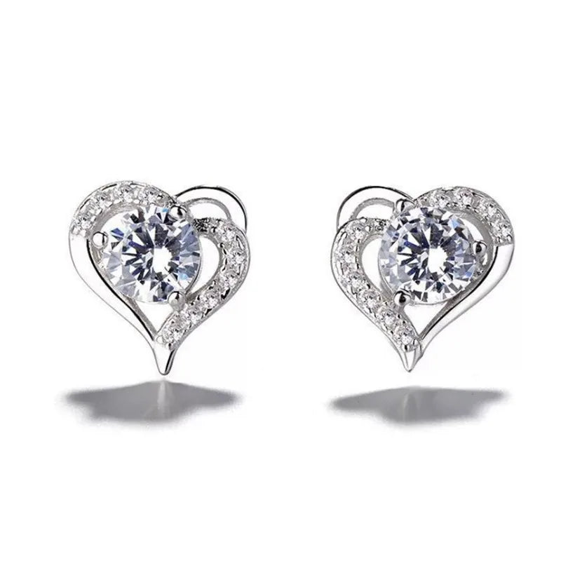 Heart Zircon Stud Earring 925 Sterling Silver Hollow Women Party Jewelry Gift