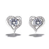 Heart Zircon Stud Earring 925 Sterling Silver Hollow Women Party Jewelry Gift