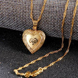 Heart Allah Pendant Necklace for Women 24K Muslim Heart Allah Open Heart Pendant