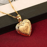 Heart Allah Pendant Necklace for Women 24K Muslim Heart Allah Open Heart Pendant