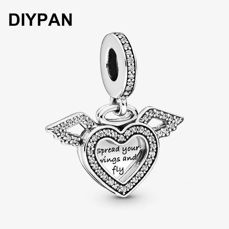 Heart & Angel Wings Dangle Charm for Pan Charm Bracelet