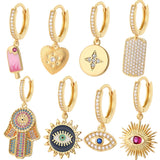 Heart & Evil Eye Hoop Earrings for Women Sun Star CZ Dangle Charm Jewelry