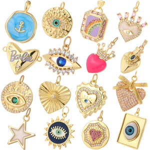 Heart and Greek Eye Pendant Charms for Diy Earrings Keychain Necklace