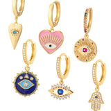Zircon Heart Evil Eye Dangle Hoop Earrings for Women