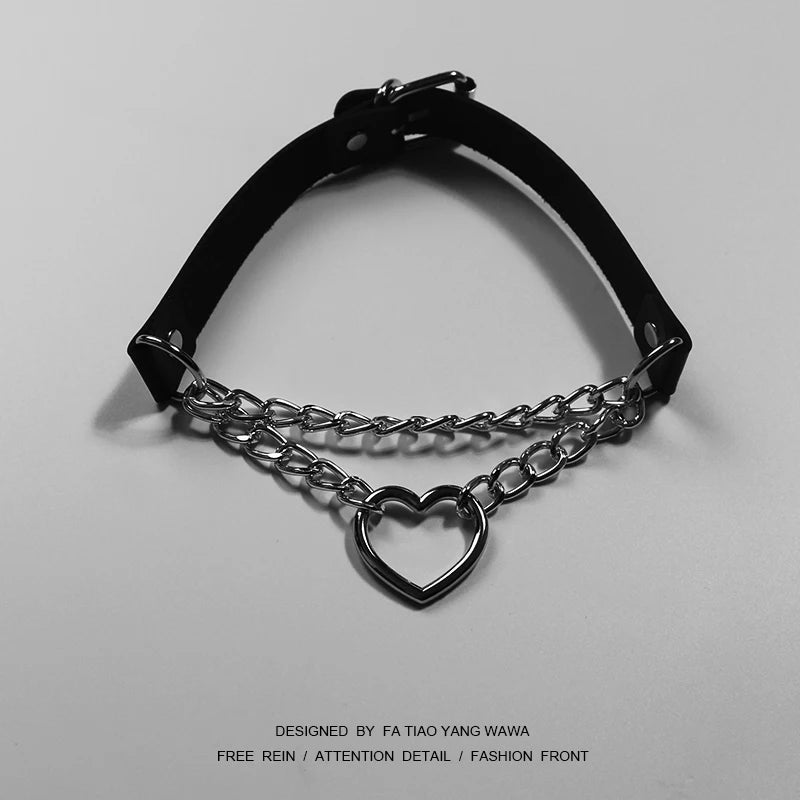 Heart Chain Collar with Heart Pendant