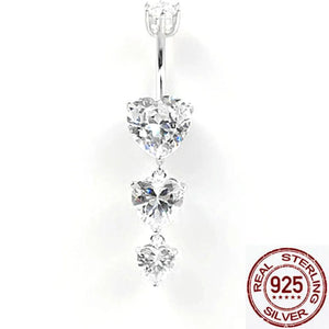 Heart Crystal 925 Silver Belly Button Ring Body Piercing Jewelry Women