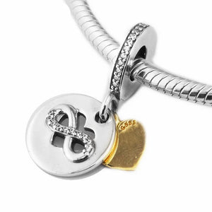Clear CZ Golden Infinity Dangle Charms 925 Sterling Silver