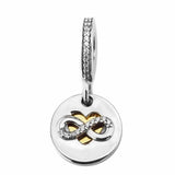 Clear CZ Golden Infinity Dangle Charms 925 Sterling Silver