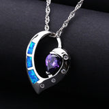 Heart of Sea Silver Plated Opal & Purple CZ Charm Pendant Necklace