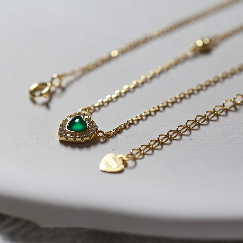 Emerald Heart of the Sea 925 Silver Necklace - Japanese Style