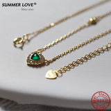 Emerald Heart of the Sea 925 Silver Necklace - Japanese Style