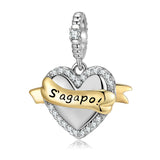 S925 Heart Ribbon Crystal Charm for Women Bracelet Necklace