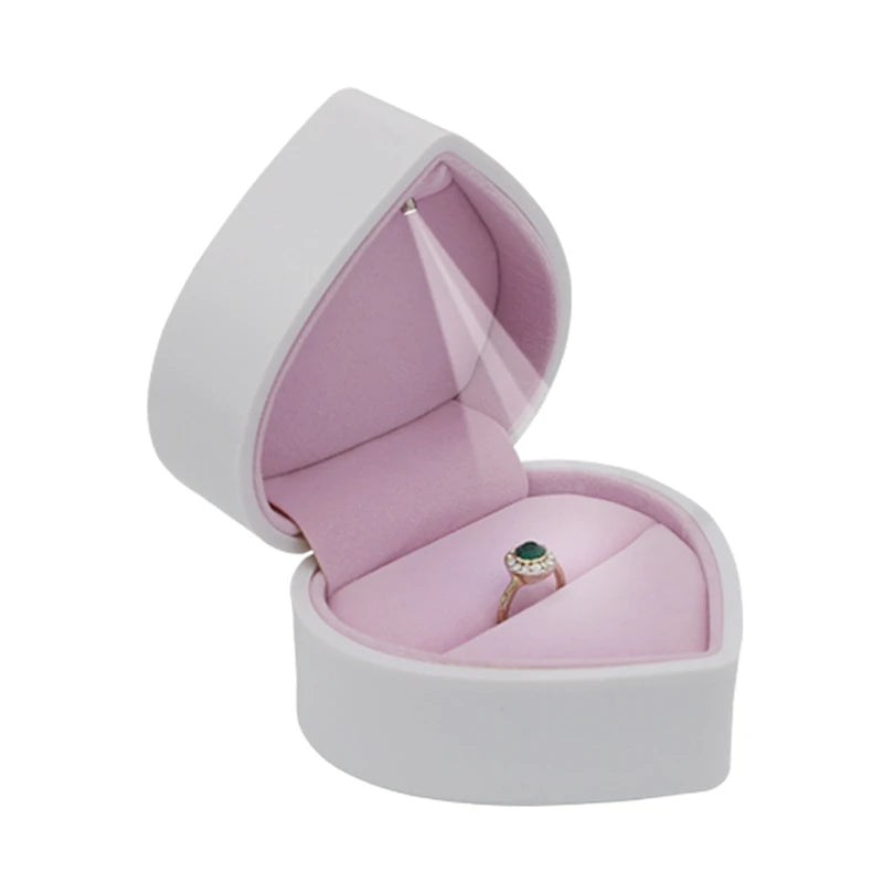 Heart Shaped LED Light Jewelry Box Ring Pendant Gift Packaging Display