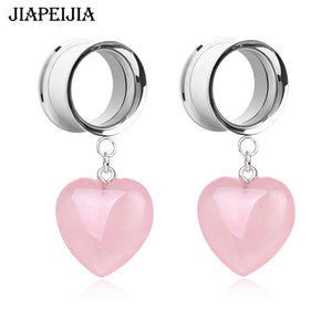 Heart Natural Crystal Pendant Ear Gauges Tunnel Plugs Expander Jewelry