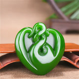 Green Jade Heart Pendant Necklace Chinese Amulet Charm Jewelry