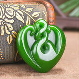 Green Jade Heart Pendant Necklace Chinese Amulet Charm Jewelry